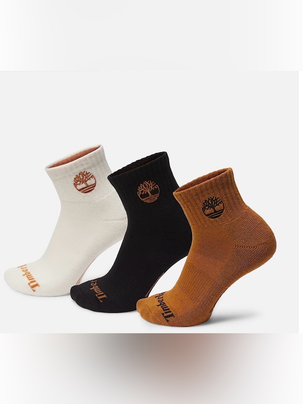 Timberland 3-Pack Ankle Socks in White, Black & Brown